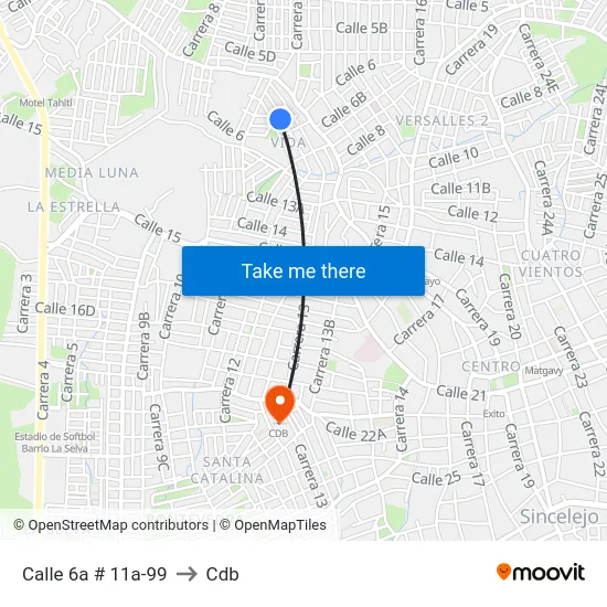 Calle 6a # 11a-99 to Cdb map