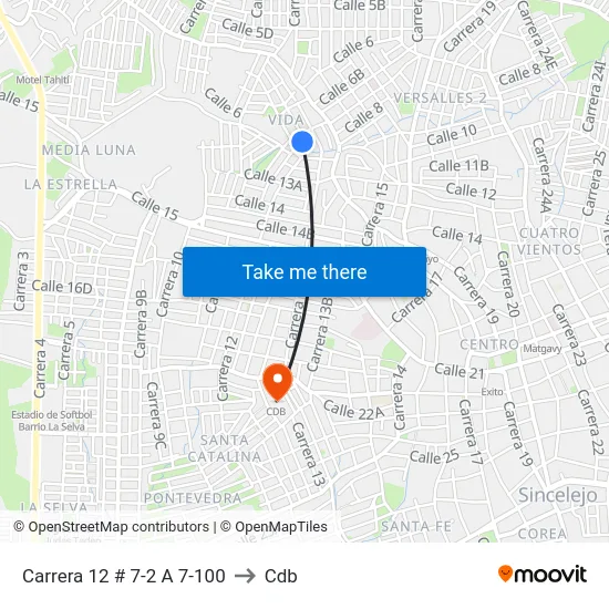 Carrera 12 # 7-2 A 7-100 to Cdb map