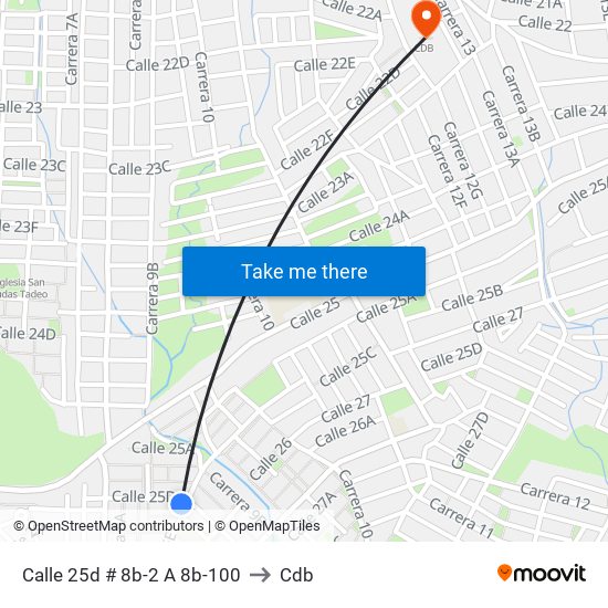 Calle 25d # 8b-2 A 8b-100 to Cdb map