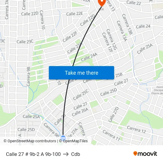 Calle 27 # 9b-2 A 9b-100 to Cdb map