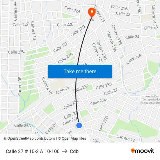 Calle 27 # 10-2 A 10-100 to Cdb map