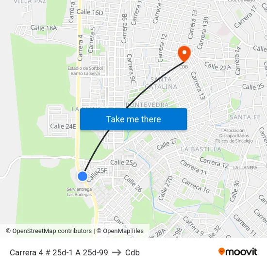 Carrera 4 # 25d-1 A 25d-99 to Cdb map