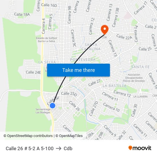 Calle 26 # 5-2 A 5-100 to Cdb map
