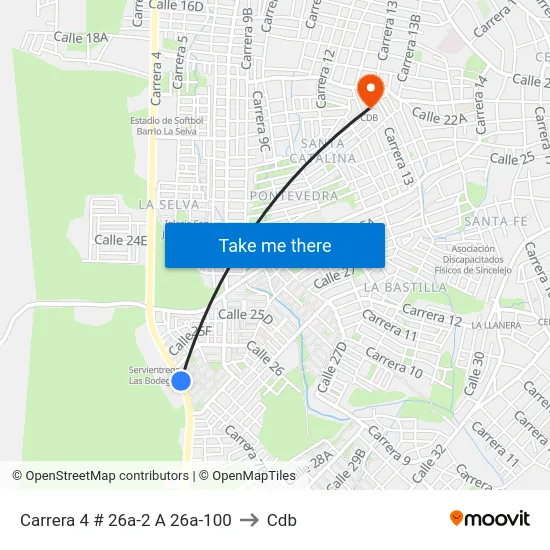 Carrera 4 # 26a-2 A 26a-100 to Cdb map