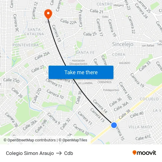 Colegio Simon Araujo to Cdb map
