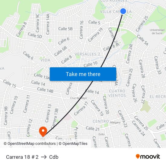 Carrera 18 # 2 to Cdb map