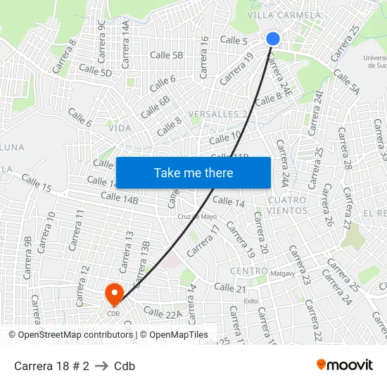 Carrera 18 # 2 to Cdb map
