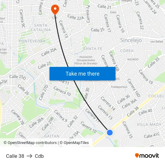 Calle 38 to Cdb map
