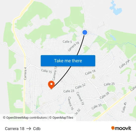 Carrera 18 to Cdb map