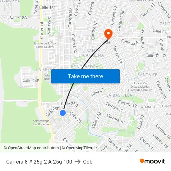 Carrera 8 # 25g-2 A 25g-100 to Cdb map