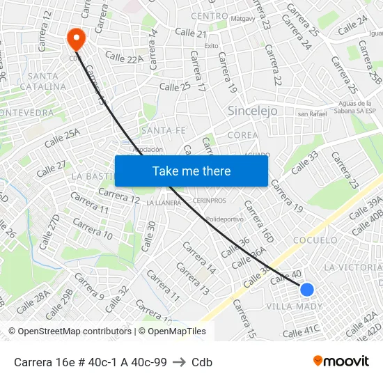 Carrera 16e # 40c-1 A 40c-99 to Cdb map