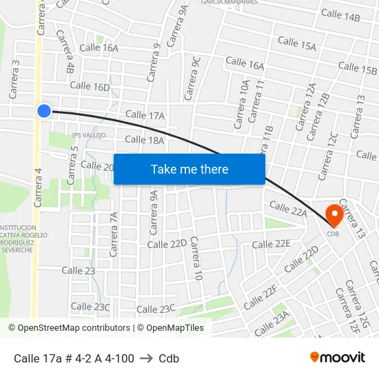 Calle 17a # 4-2 A 4-100 to Cdb map