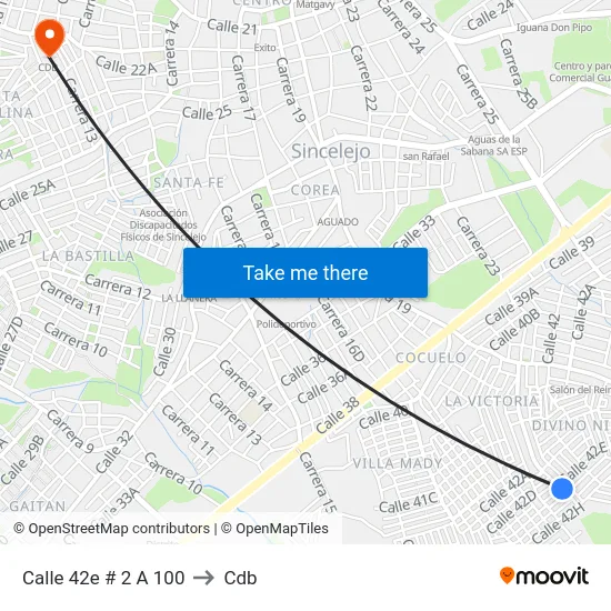 Calle 42e # 2 A 100 to Cdb map