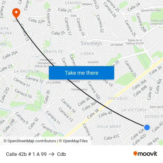 Calle 42b # 1 A 99 to Cdb map