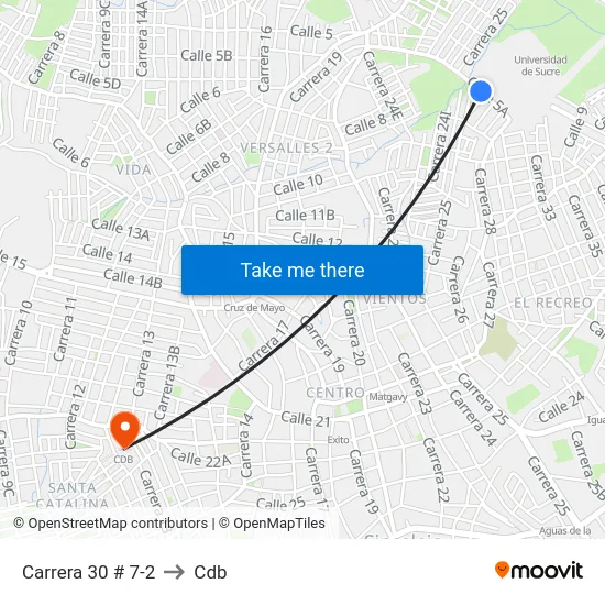 Carrera 30 # 7-2 to Cdb map