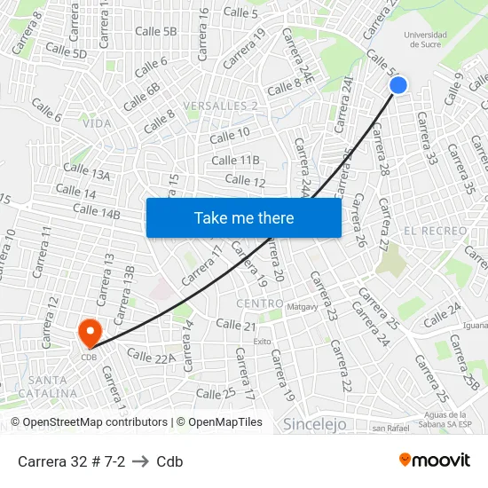 Carrera 32 # 7-2 to Cdb map