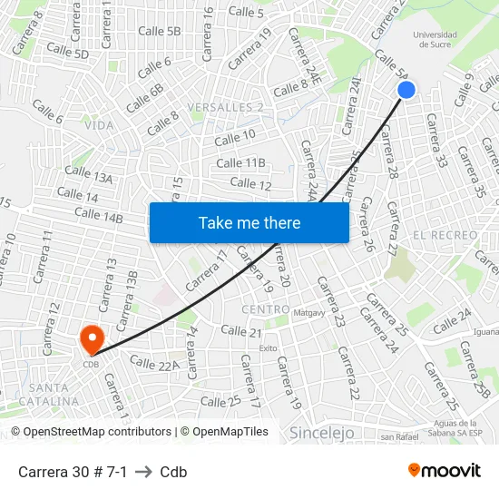 Carrera 30 # 7-1 to Cdb map