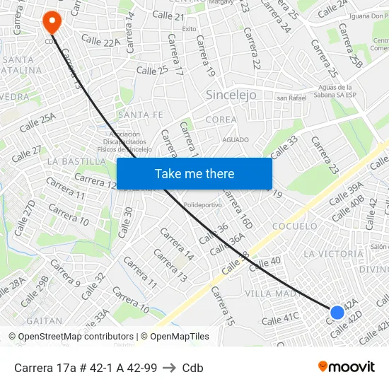 Carrera 17a # 42-1 A 42-99 to Cdb map