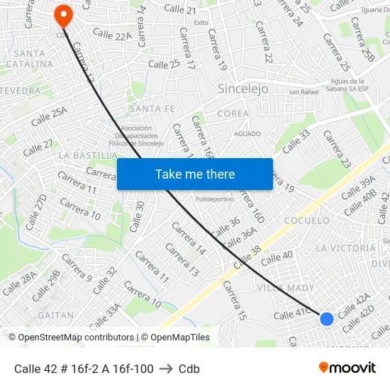 Calle 42 # 16f-2 A 16f-100 to Cdb map