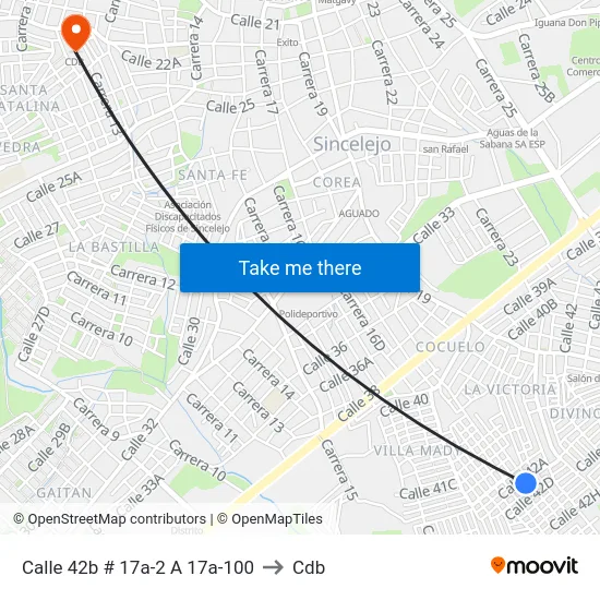 Calle 42b # 17a-2 A 17a-100 to Cdb map