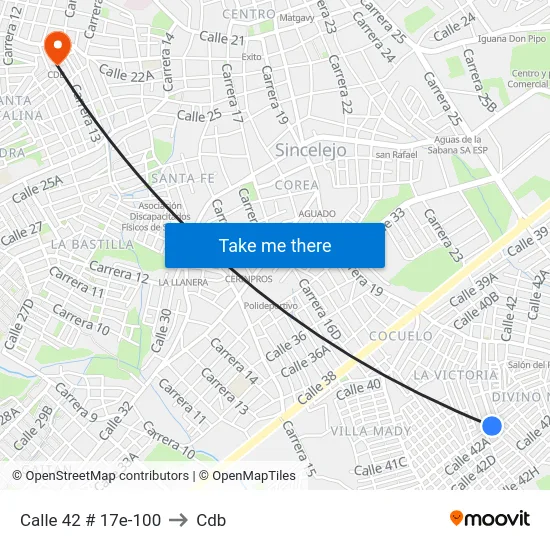 Calle 42 # 17e-100 to Cdb map