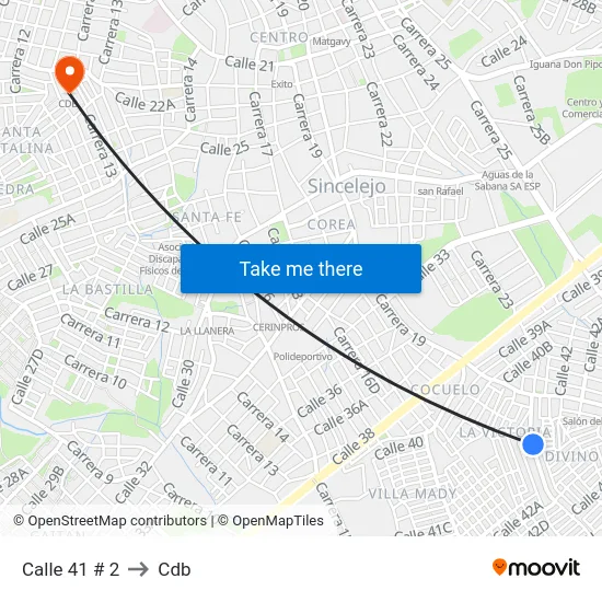 Calle 41 # 2 to Cdb map