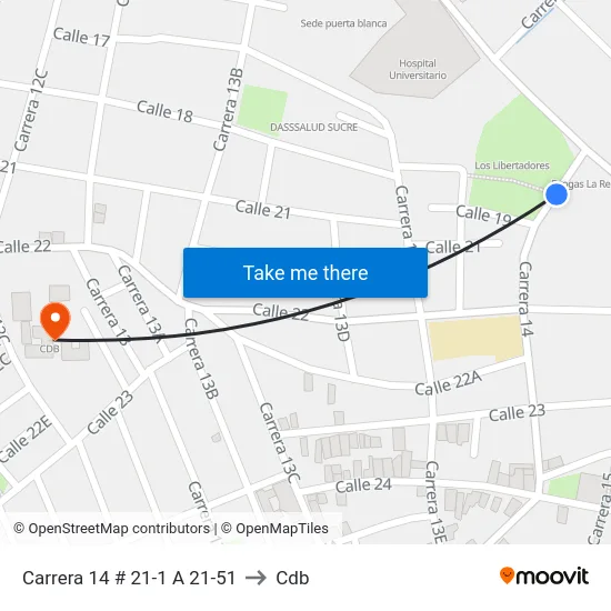 Carrera 14 # 21-1 A 21-51 to Cdb map