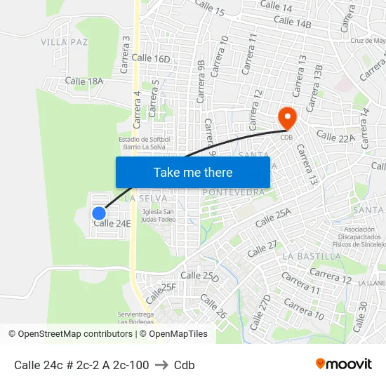 Calle 24c # 2c-2 A 2c-100 to Cdb map
