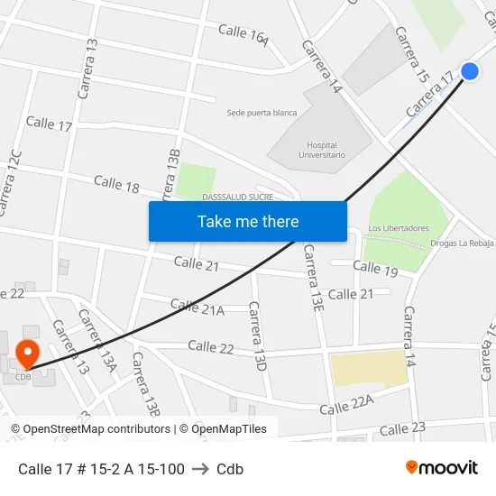Calle 17 # 15-2 A 15-100 to Cdb map