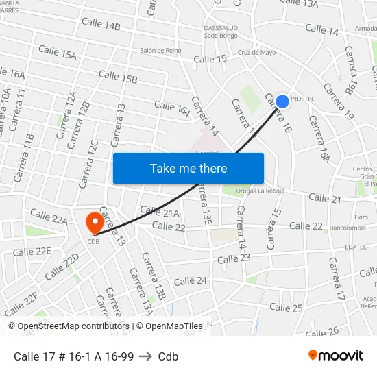 Calle 17 # 16-1 A 16-99 to Cdb map