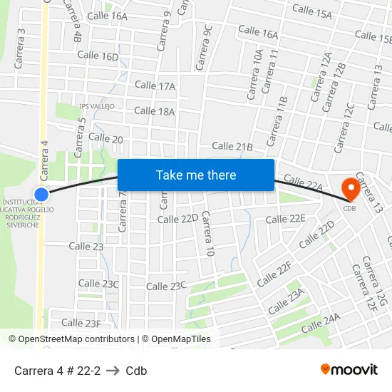 Carrera 4 # 22-2 to Cdb map