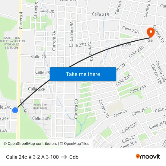 Calle 24c # 3-2 A 3-100 to Cdb map