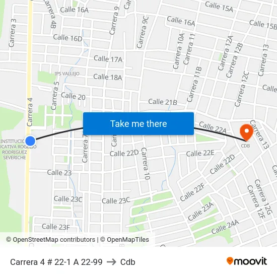 Carrera 4 # 22-1 A 22-99 to Cdb map