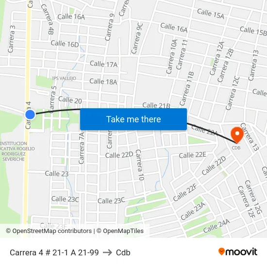 Carrera 4 # 21-1 A 21-99 to Cdb map