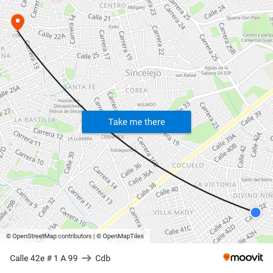 Calle 42e # 1 A 99 to Cdb map