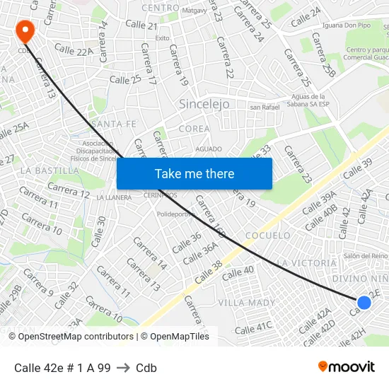 Calle 42e # 1 A 99 to Cdb map