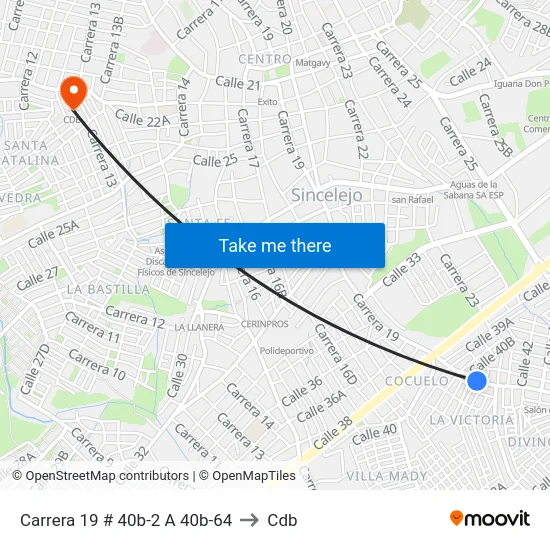 Carrera 19 # 40b-2 A 40b-64 to Cdb map