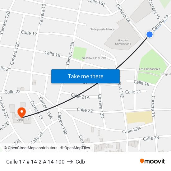 Calle 17 # 14-2 A 14-100 to Cdb map