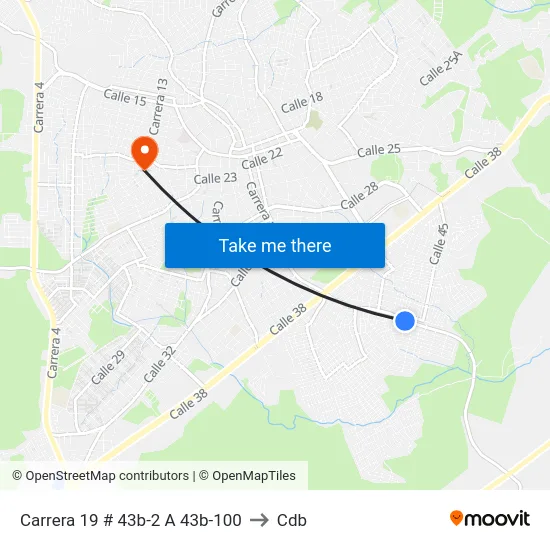Carrera 19 # 43b-2 A 43b-100 to Cdb map