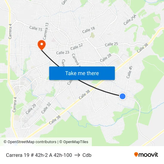 Carrera 19 # 42h-2 A 42h-100 to Cdb map