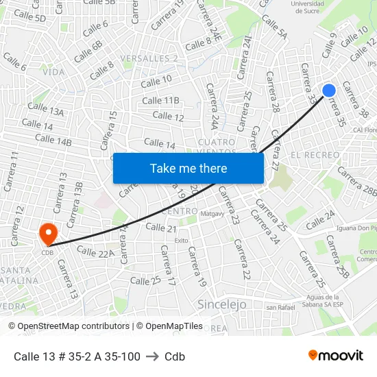 Calle 13 # 35-2 A 35-100 to Cdb map