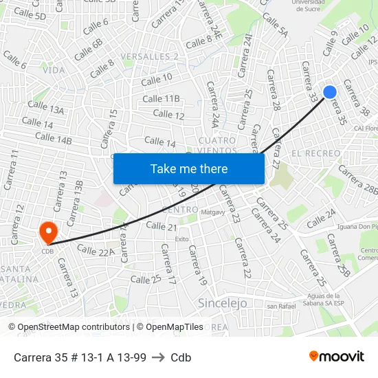 Carrera 35 # 13-1 A 13-99 to Cdb map