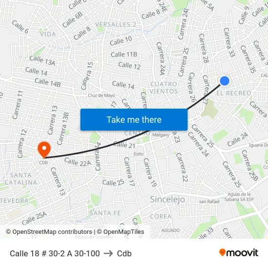 Calle 18 # 30-2 A 30-100 to Cdb map
