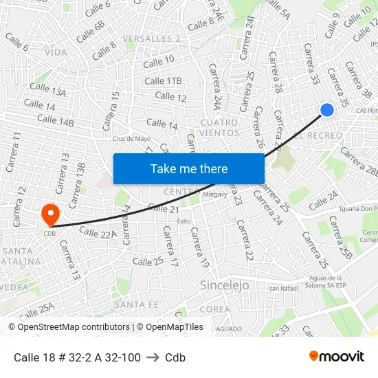 Calle 18 # 32-2 A 32-100 to Cdb map
