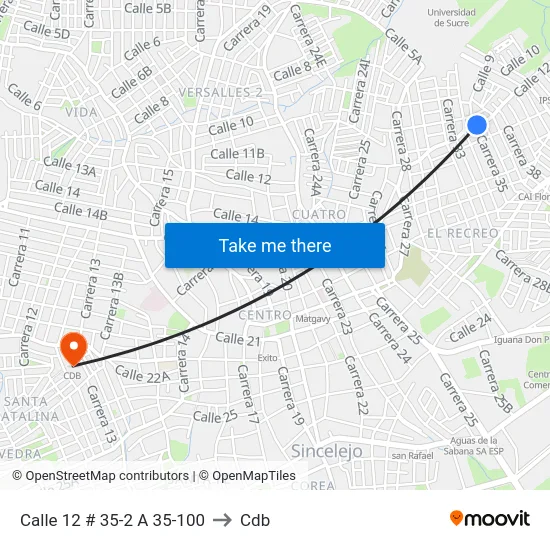 Calle 12 # 35-2 A 35-100 to Cdb map