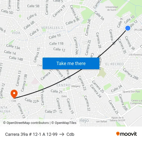 Carrera 39a # 12-1 A 12-99 to Cdb map
