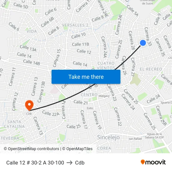 Calle 12 # 30-2 A 30-100 to Cdb map