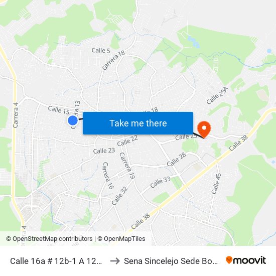Calle 16a # 12b-1 A 12b-99 to Sena Sincelejo Sede Boston map