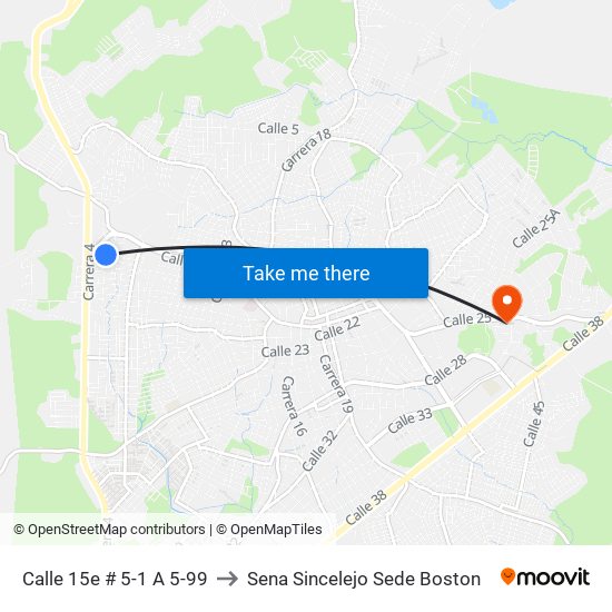 Calle 15e # 5-1 A 5-99 to Sena Sincelejo Sede Boston map