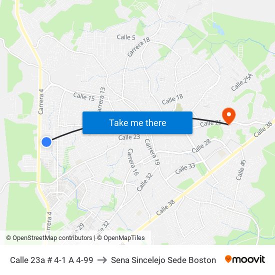 Calle 23a # 4-1 A 4-99 to Sena Sincelejo Sede Boston map
